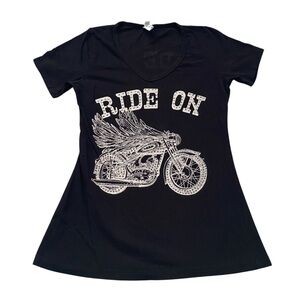 Liberty wear rhinestone biker motorcycle Womens top shirt medium bling